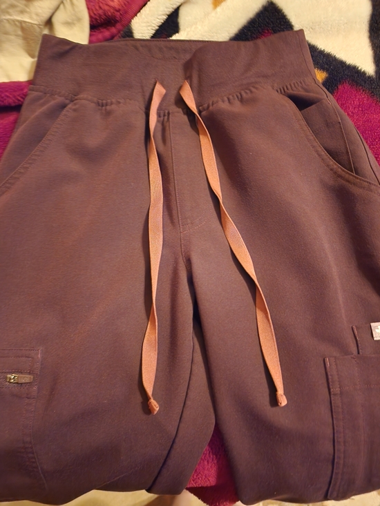 Figs Pants - Figs Women's Hard to Find Espresso Brown Scrub Pants with Maroon Drawstrings